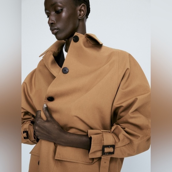 NWT Massimo Dutti Cotton and Linen Blend Trench Jacket in Camel size small - Picture 5 of 9